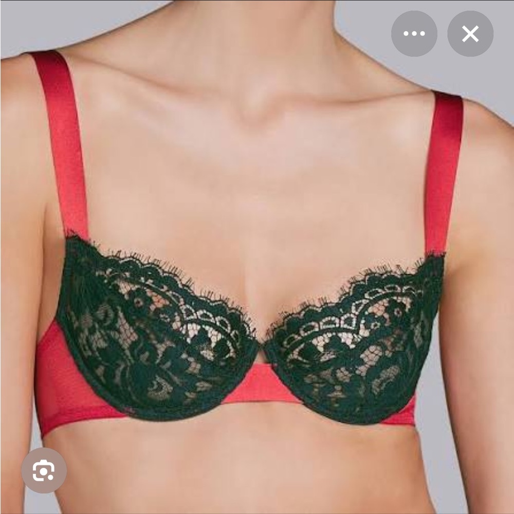 BNWT Andres Sarda Megeve Red and Black Lace Bra 32D